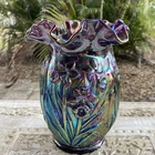 Fenton Daffodil Plum Iridescent Carnival Glass Ruffled Rim 8" Vase * XLNT!