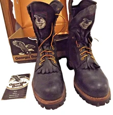 GEORGIA BOOT LOGGER Saftey Toe Black Leather Lace Up Size 8 W G9360 EU 41  NEW