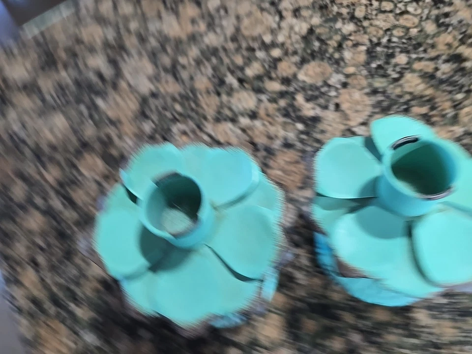 Teal Rustic Light Metal Candlestick Holders Farmhouse Decor 5 1/4 in Tall - Image 3 of 4