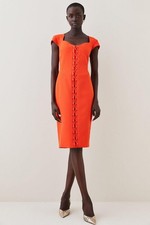 Karen Millen Bodycon Midi Dress UK10 in Red RRP £229