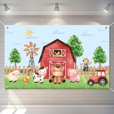 Watercolor Farm Birthday Decorations Backdrop Banner for Boys, Large Size 3 x...