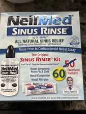 NeilMed Sinus Rinse 60 Sachets Kit & 240ml Bottle Nasal Congestion and Allergies