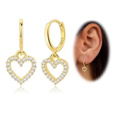 Dainty Gold Heart Hoop Earrings for Women,925 Sterling Silver Huggie gold