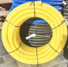 YELLOW HDPE UNDERGROUND GAS CONDUIT CABLE DUCTING TWIN WALL 50/63mm PIPE + TAPE