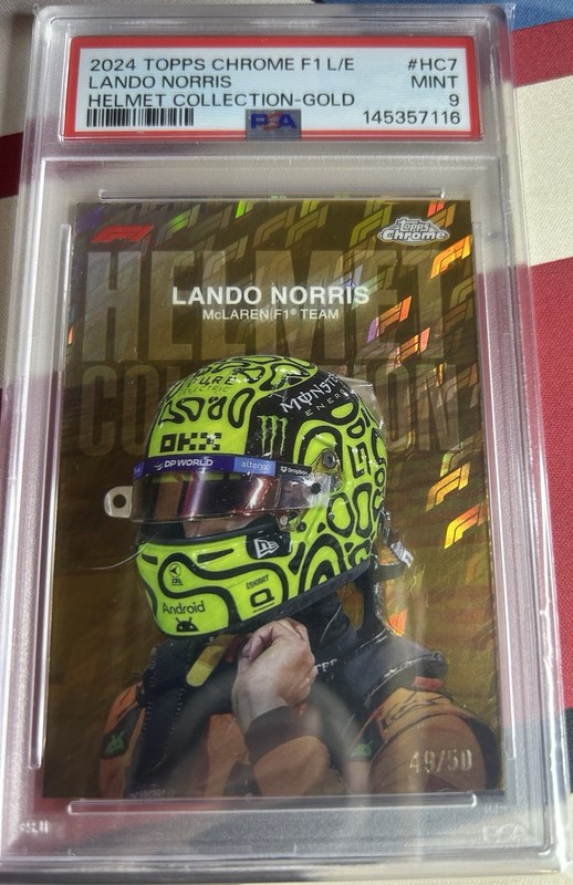 2024 Topps Chrome F1 Lando Norris Helmet Collection Gold Logo Fractor /50 Psa 9