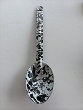 Vintage Enamel Black And White Splatter Spoon 13 5/8&rdquo; Long Strainer