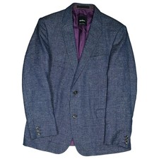 Strellson 50 M Jacket Blue White Men's Blazer Slim Fit Wool Linen Party