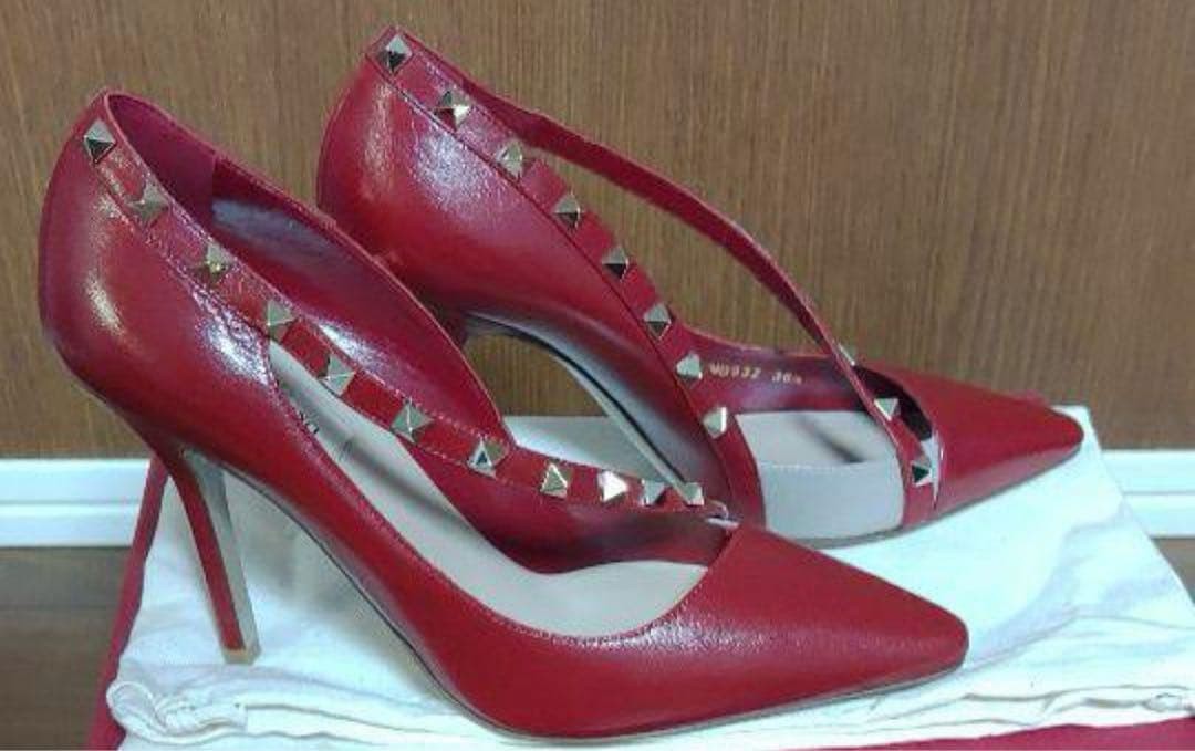 VALENTINO Pumps Almost Unused Red Leather Size 38.5 Heel Height 9cm thumbnail 2