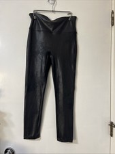 Spanx Black Faux Leather Leggings Sz M Medium Black Shimner Shiny Stretch