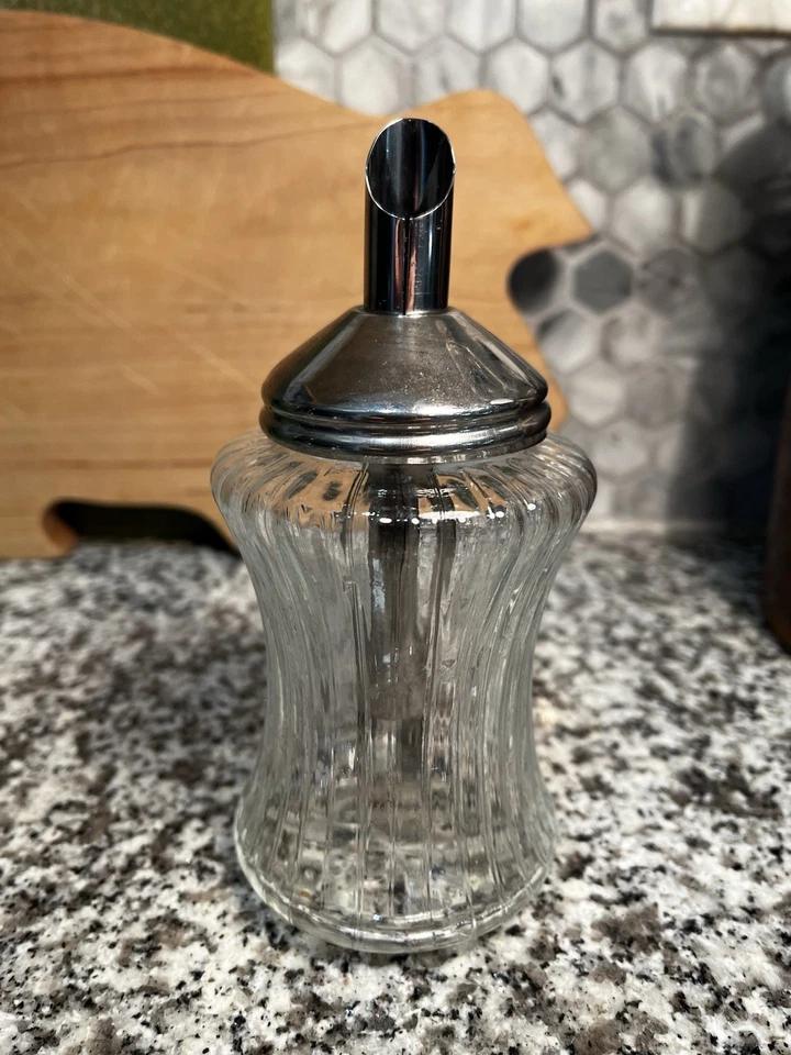 Dispensador de azúcar de vidrio de colección hecho en alemán con boquilla de acero inoxidable Foto 2 de 4