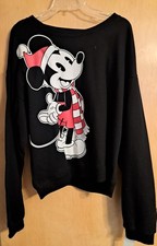 Disney Mickey Mouse Christmas Santa Hat Sweatshirt Top Black Women s XXL NWT