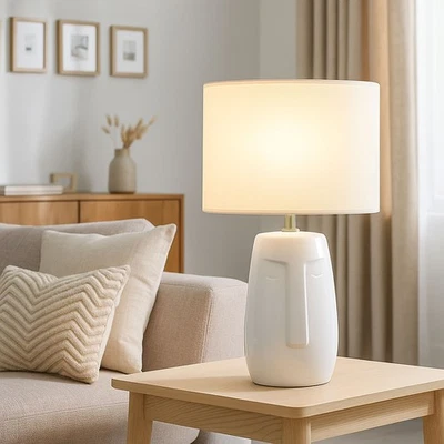 Tischlampe Tischleuchte Wohnzimmerleuchte Beistellleuchte weiß Keramik H 38,5 cm - Bild 1 von 4