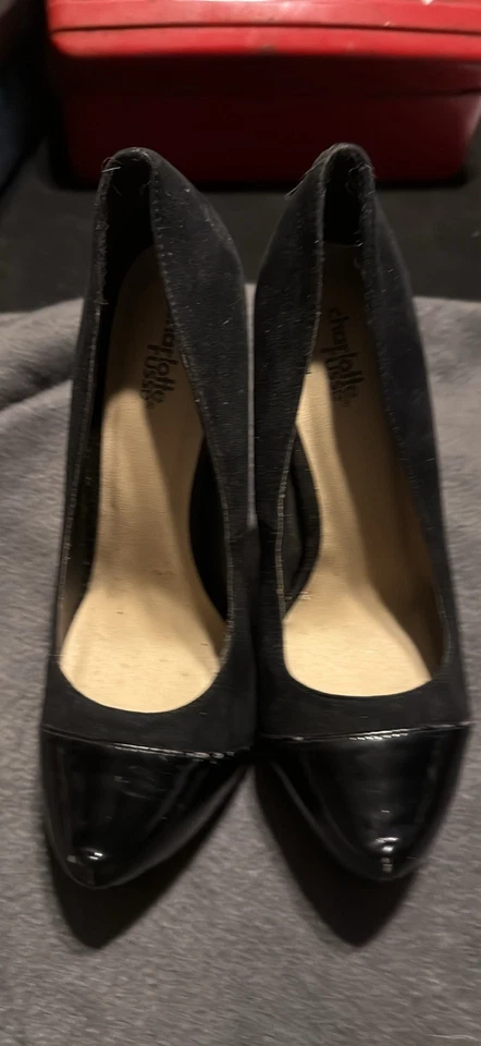 Charlotte Russo Plataforma Stiletto Hills Fieltro Negro con Puntas de Cuero Negro Talla 9 Foto 2 de 3