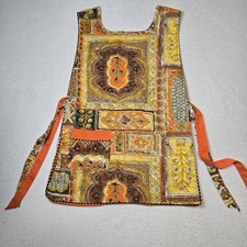 Vintage Handmade Apron Smock Cook Craft Teacher Reversible Orange Grandmacore