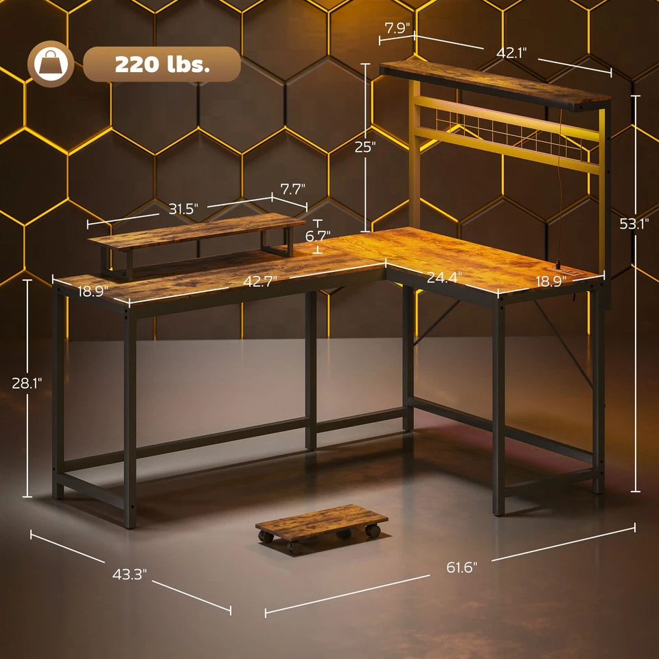 HOMCOM Escritorio en Forma de L, Escritorio Esquinero Convertible para Espacio Pequeño, Marrón Rústico Foto 3 de 4