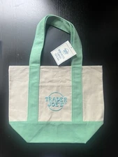 Trader Joe's Pastel Mini Canvas Tote Bag 2025 LIMITED EDITION NWT - TEAL GREEN