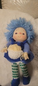 Vintage Crochet Homemade dress, Blueberry Muffin Doll 80s, strawberry shortcake