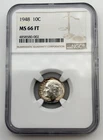 1948-P Roosevelt Silver Dime 10C NGC MS66 FT Full Torch US 90% Coin Toned  BM1