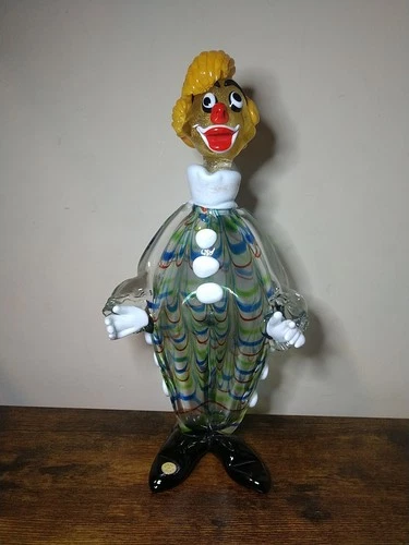 Murano Art Glass Clown Decanter 12” Striped Excellent Condition