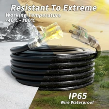 Black 16/3 Gauge Outdoor Extension Cord 150 Ft Waterproof with Lighted Indica...