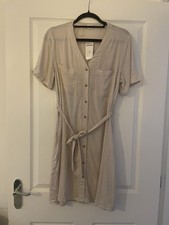 Pep&Co V Beige Neutral Short Sleeve Button Through belted summer Shirt Dress 10