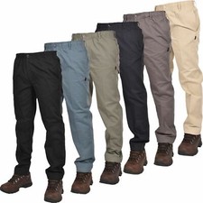 Mens Trousers Elasticated Waist Work Rugby Casual Drawstring Smart Regular Pants