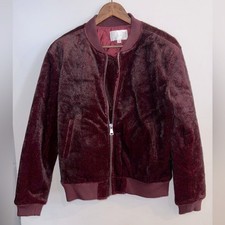 J.o.a. Los Angeles Women’s Burgundy Faux Fur Full Zip Bomber Jacket Size M
