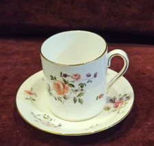 Royal Chelsea England Bone China Flat Demitasse Cup & Saucer Set Pink Flowers