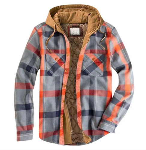Men Plaid Work Jacket Lumberjack Hooded Flannel Shirt Sherpa Warm Hoodie New - Picture 15 of 76