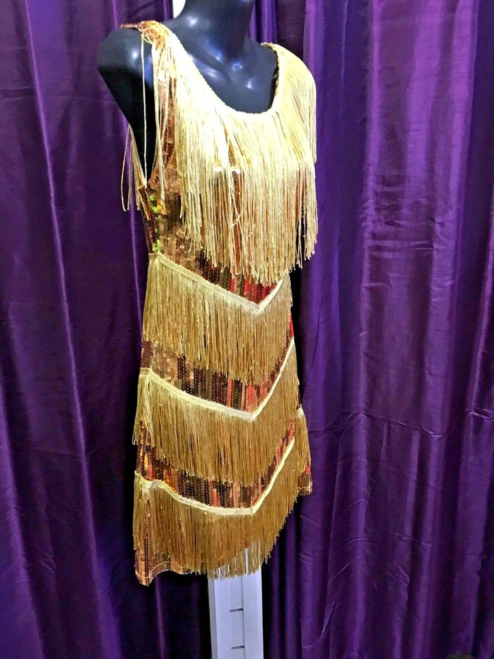 Vestido Tina Turner años 80 dorado con lentejuelas y flecos Foto 4 de 4