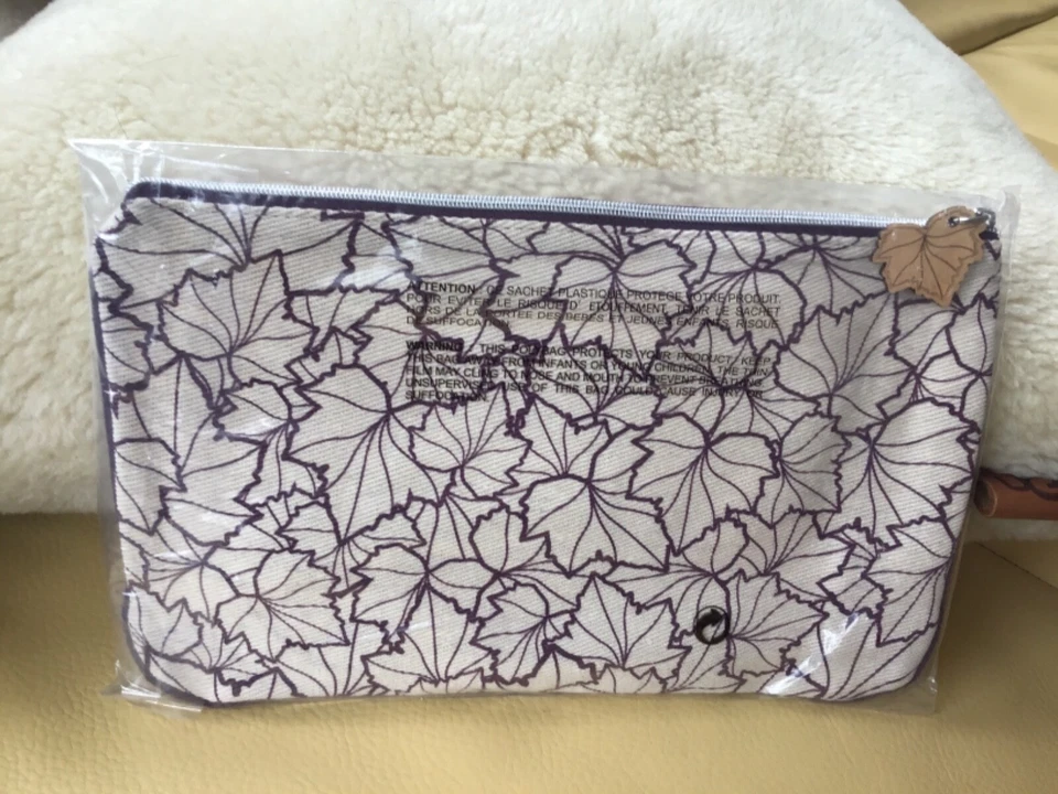 Nova Bolsa de Embreagem Caudalie Lona Natural Borgonha Folha de Bordo Maquiagem Bolsa com Zíper - Imagem 3 de 3