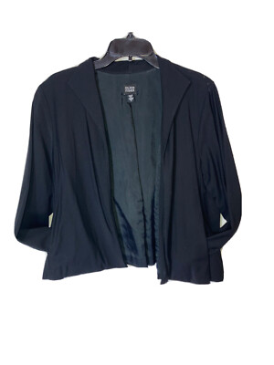 EILEEN FISHER Sz L Black Open Front Wool Blend Cropped Jacket W Pockets