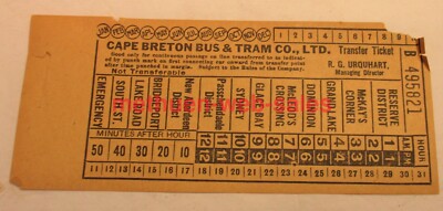 Cape Breton Bus & Tram Co~1950s~Trolley/Transit Transfer/Ticket~Elman Motors Ltd