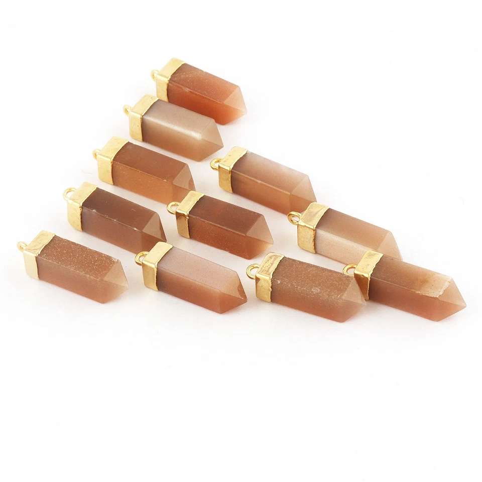 Lote de 11 conectores colgantes hágalo usted mismo enchapados en oro real piedra solar natural en forma de bala Foto 2 de 3