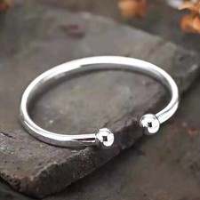 Solid Sterling Silver Stamped Mens Plain Ball Torque Bangle Cuff Bracelet