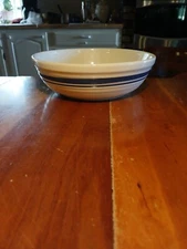 Roseville Ohio Friendship Pottery Pasta Serving Bowl Nebraska Ivory Blue Stripe