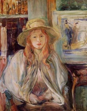 stunning  oil  painting  handpainted on canvas-a girl with a straw hat