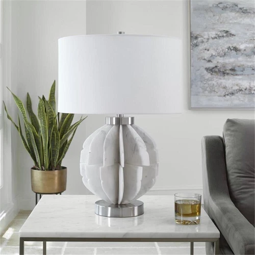Uttermost Repetition Contemporary Fabric and Iron Table Lamp in White - Picture 7 of 8