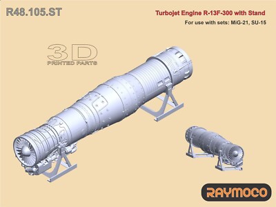 RAYMOCO R48.105.ST 1/48 Engine R-13F-300 with Stand. For use with MiG-21.