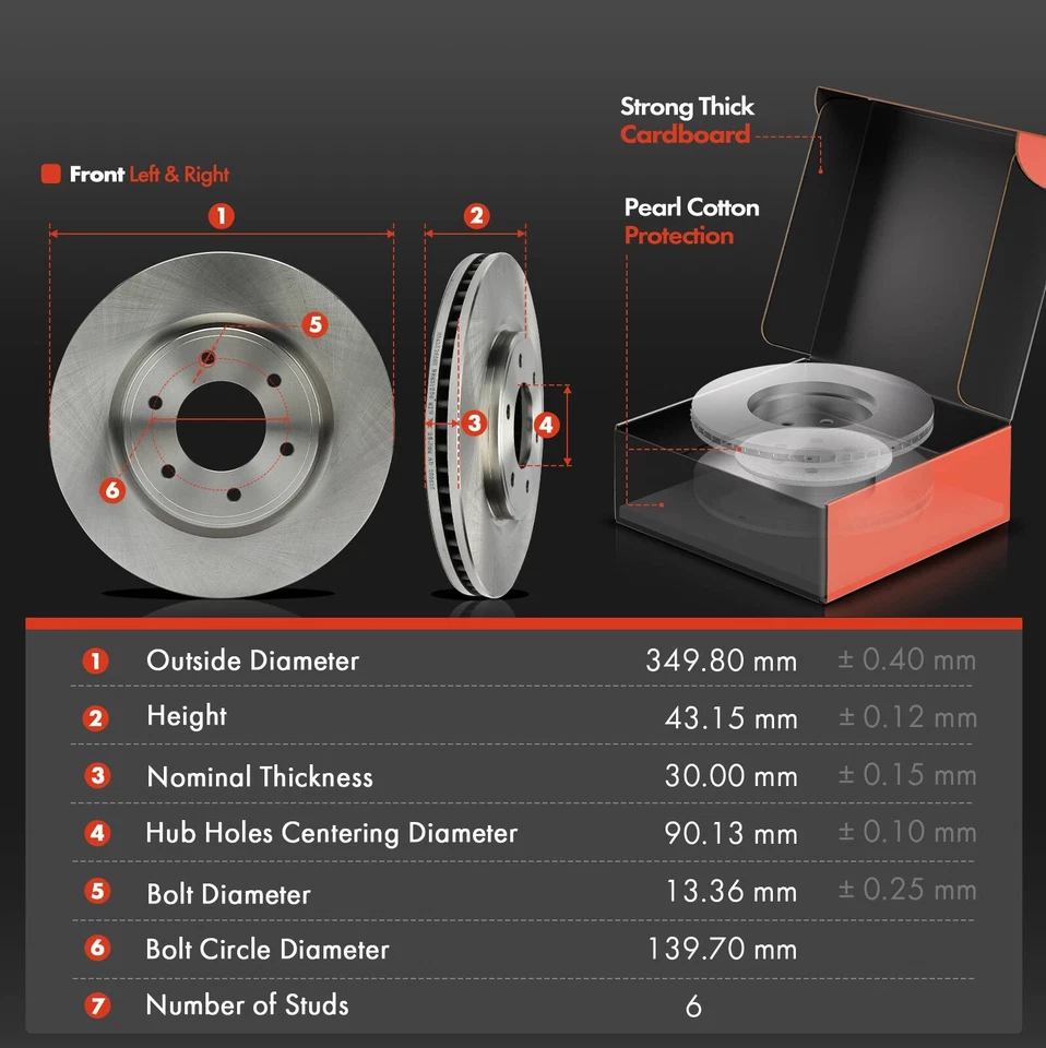 6x rotores de freio a disco dianteiro e pastilha de freio de cerâmica para Nissan Armada 2012-2014 TITAN - Imagem 2 de 4