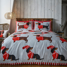 Dachshund Single Duvet Cover Set Christmas Jumper Snowflakes Sausage Dog Bedding