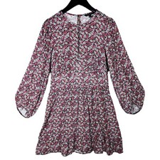 Banana Republic Balloon Sleeve Ditsy Floral Dress Size 6 Boho Cottage Pink Black