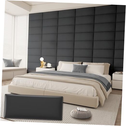 Upholstered Headboard Queen Size, Wall Mounted Headboard, Peel 9 Black-leather-image