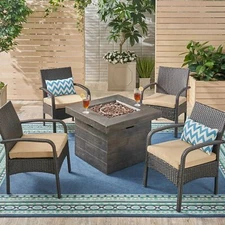Meroy Patio Fire Pit Set, 4-Seater with Club Chairs, Wicker with Outdoor Cushion
