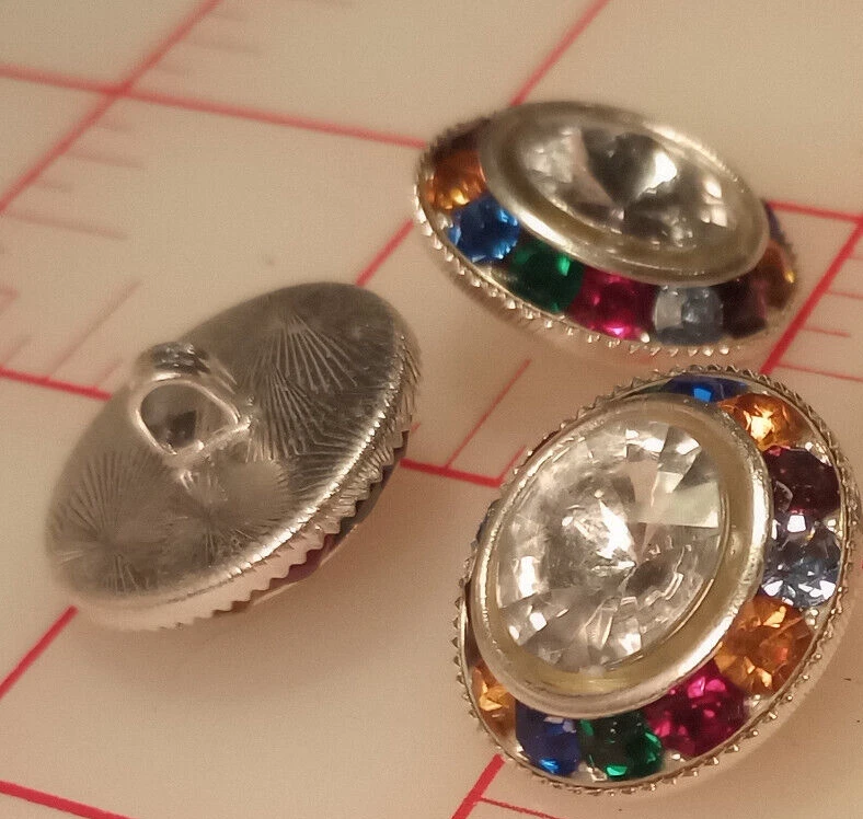 5 Multi Colored Rainbow Rhinestone Shank Buttons Crystal Clear Acrylic 7/8" 22mm - Image 4 of 4