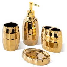 Bathroom Accessories Set, Golden Mosaic Ceramic Bathroom Accessory Sets Include