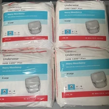 (4) 14 Count CARDINAL HEALTH UNDERWEAR SURE CARE PLUS Heavy Absorbency XL
