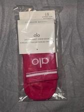 Alo Yoga Unisex Half-Crew Socks Hot Pink With White Logo Size Large NIP