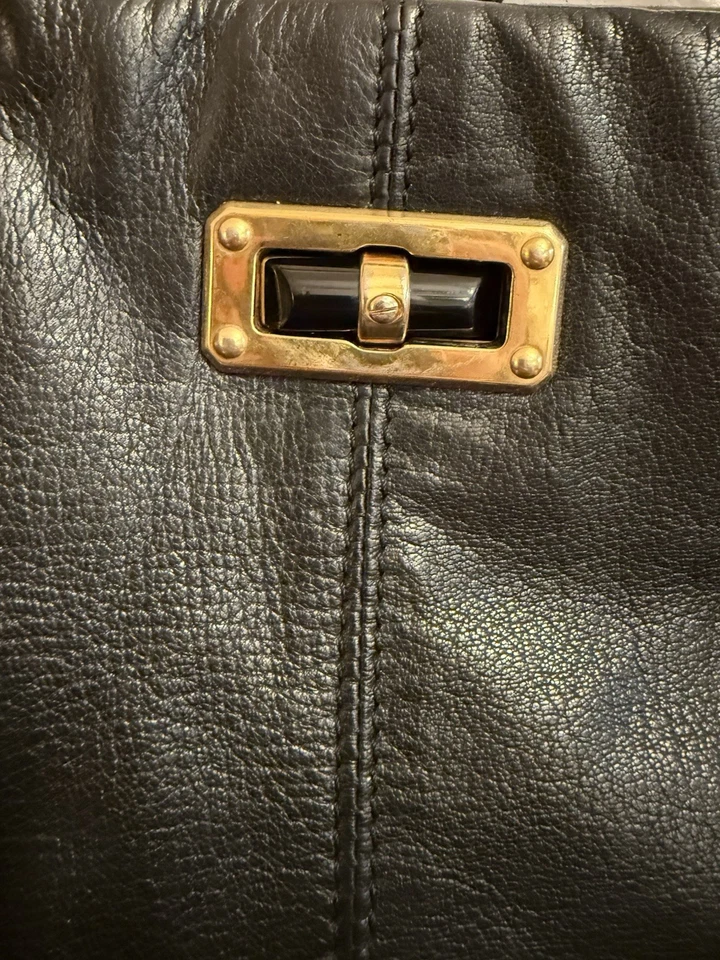 Vintage and Rare Lanvin Black Calfskin Leather Shopper Tote Gold Plated Turnlock - Image 3 of 4