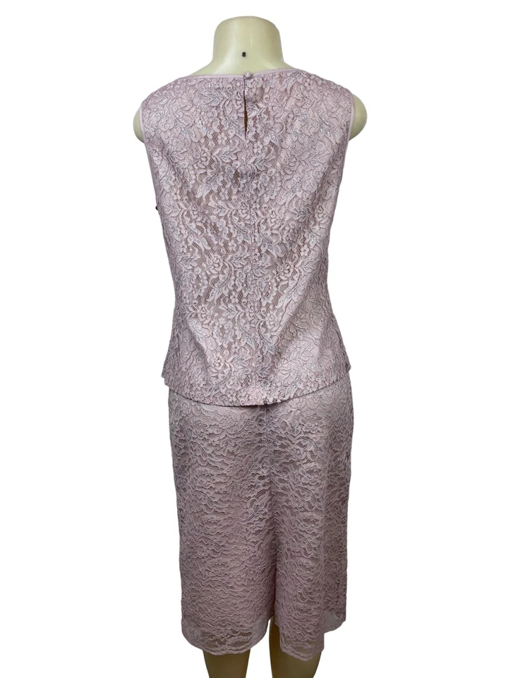 Tahari Arthur S. Levine Mujer Encaje Vestido Traje Conjunto Rosa Talla 10 Formal Elegante N Foto 3 de 4